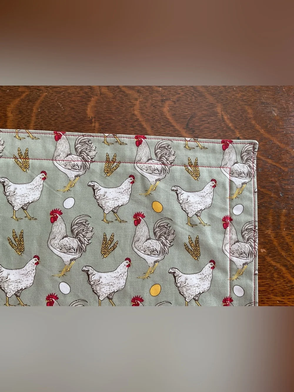 Handmade Farmhouse Green Chicken Quilted Placemats - Set of 4